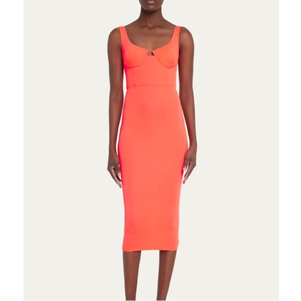 NWT ALEX PERRY Lycra Scoop-Neck Bustier Singlet Midi Dress Strawberry Red 12